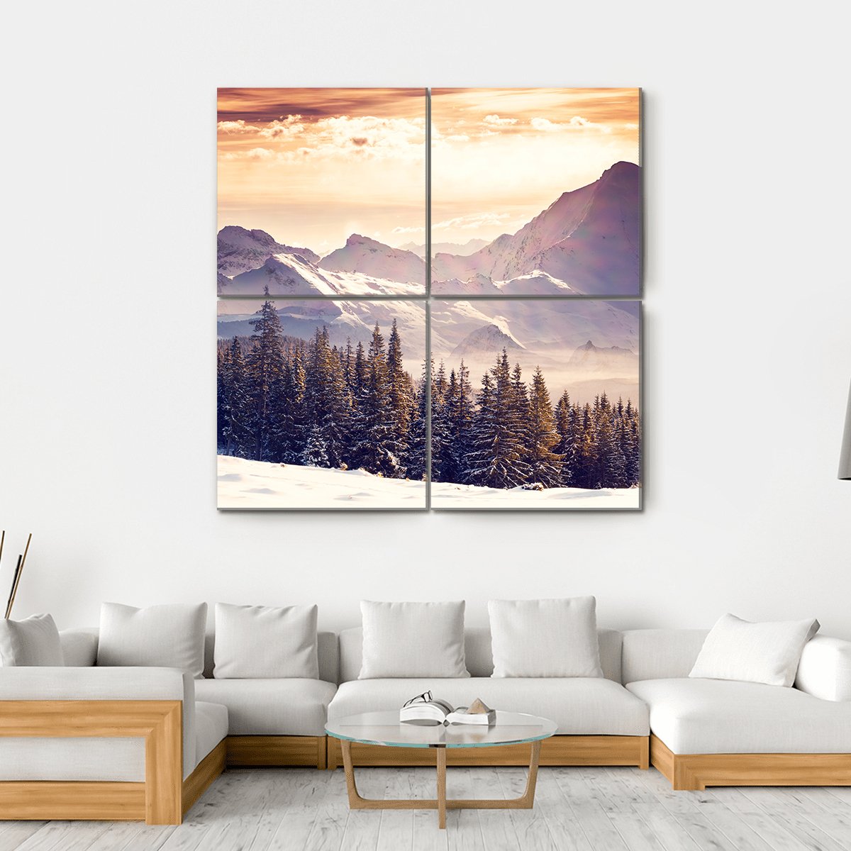 Evening Winter Landscape Canvas Wall Art-4 Square-Gallery Wrap-17" x 17"-Tiaracle
