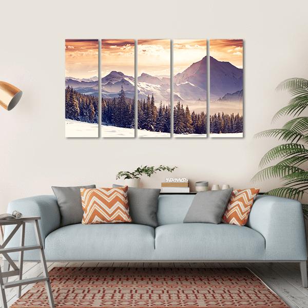 Evening Winter Landscape Canvas Wall Art-5 Horizontal-Gallery Wrap-22" x 12"-Tiaracle