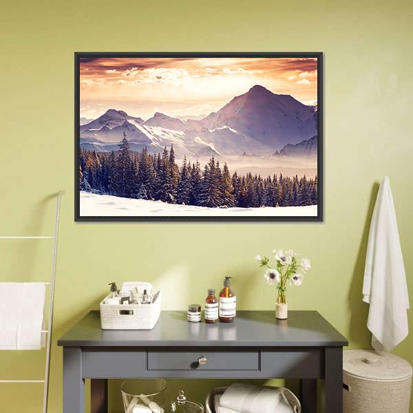 Evening Winter Landscape Canvas Wall Art-3 Horizontal-Gallery Wrap-25" x 16"-Tiaracle