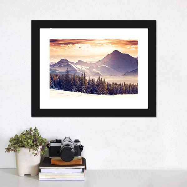 Evening Winter Landscape Panoramic Canvas Wall Art-1 Piece-36" x 12"-Tiaracle