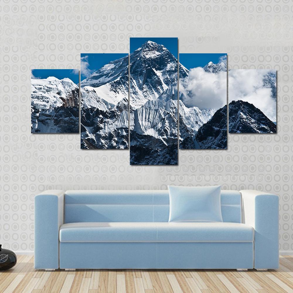 Everest Mountain Peak Canvas Wall Art-5 Star-Gallery Wrap-62" x 32"-Tiaracle