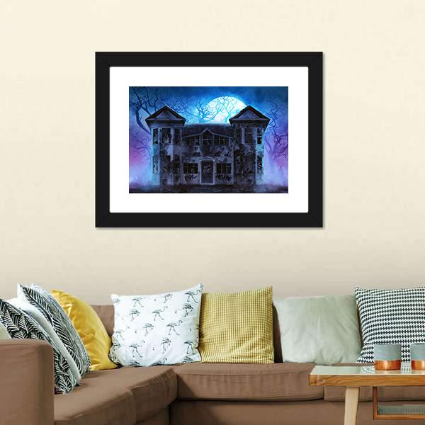Evil Haunted House Canvas Wall Art-1 Piece-Framed Print-20" x 16"-Tiaracle