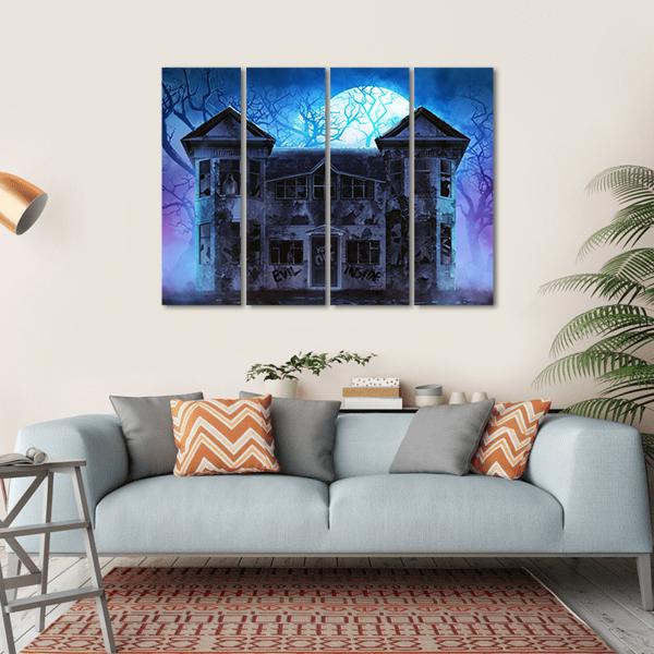 Evil Haunted House Canvas Wall Art-4 Horizontal-Gallery Wrap-34" x 24"-Tiaracle