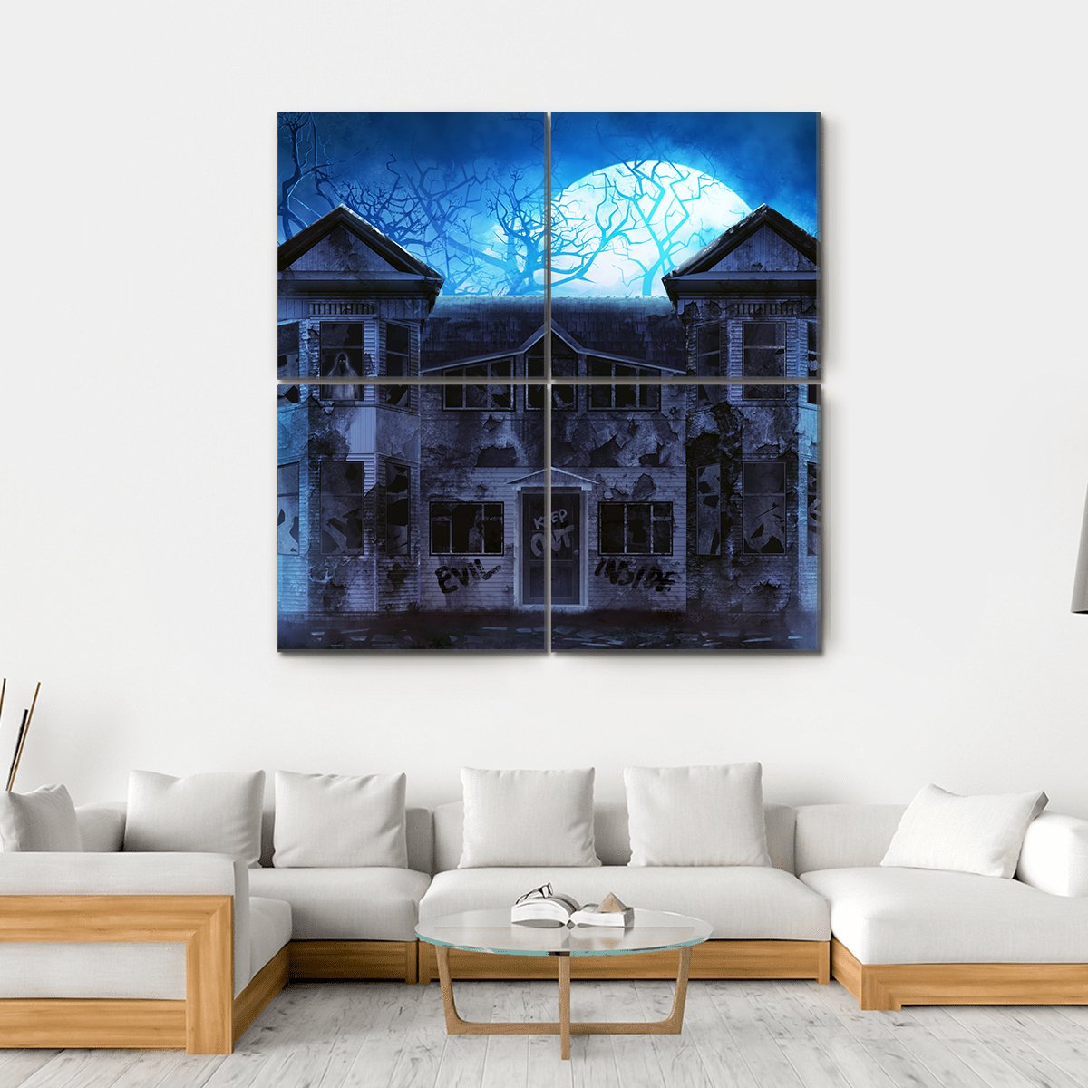 Evil Haunted House Canvas Wall Art-4 Square-Gallery Wrap-17" x 17"-Tiaracle