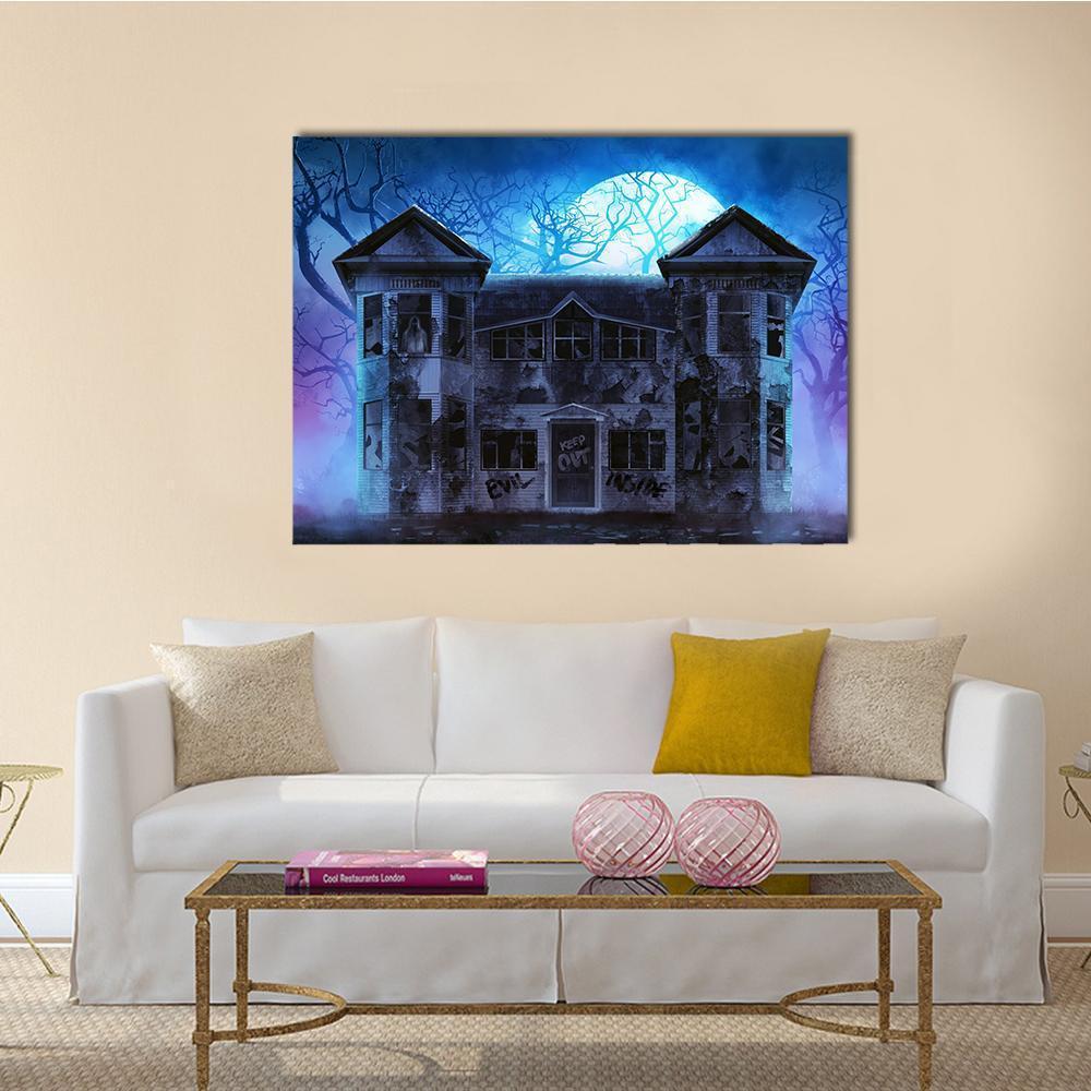 Evil Haunted House Canvas Wall Art-1 Piece-Gallery Wrap-48" x 32"-Tiaracle