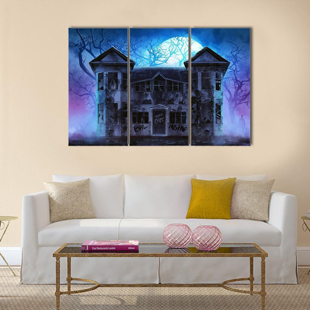 Evil Haunted House Canvas Wall Art-3 Horizontal-Gallery Wrap-37" x 24"-Tiaracle