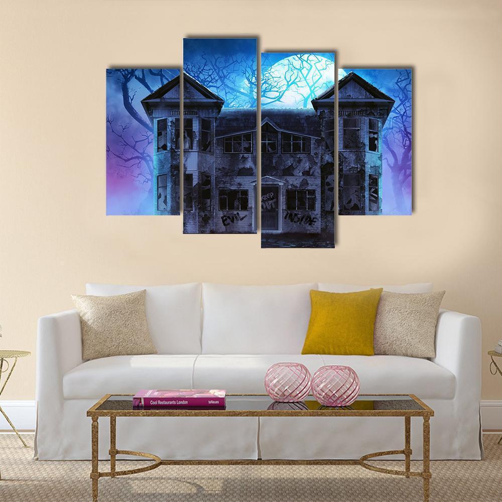 Evil Haunted House Canvas Wall Art-4 Pop-Gallery Wrap-50" x 32"-Tiaracle