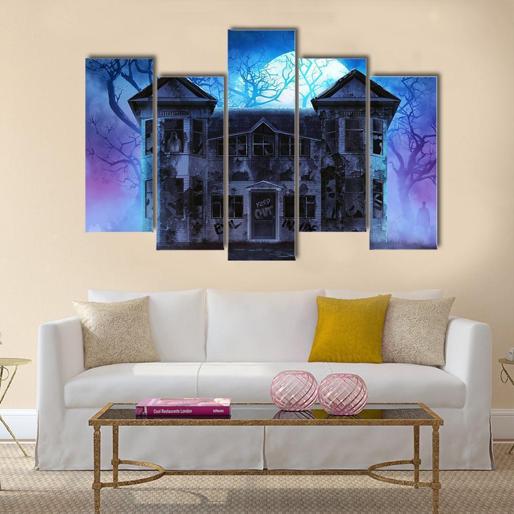 Evil Haunted House Canvas Wall Art-5 Pop-Gallery Wrap-47" x 32"-Tiaracle