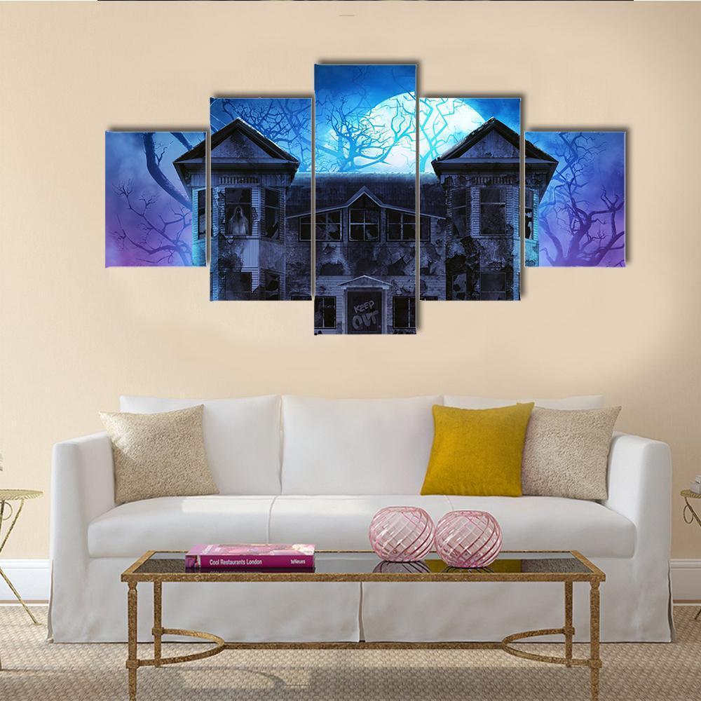 Evil Haunted House Canvas Wall Art-5 Star-Gallery Wrap-62" x 32"-Tiaracle