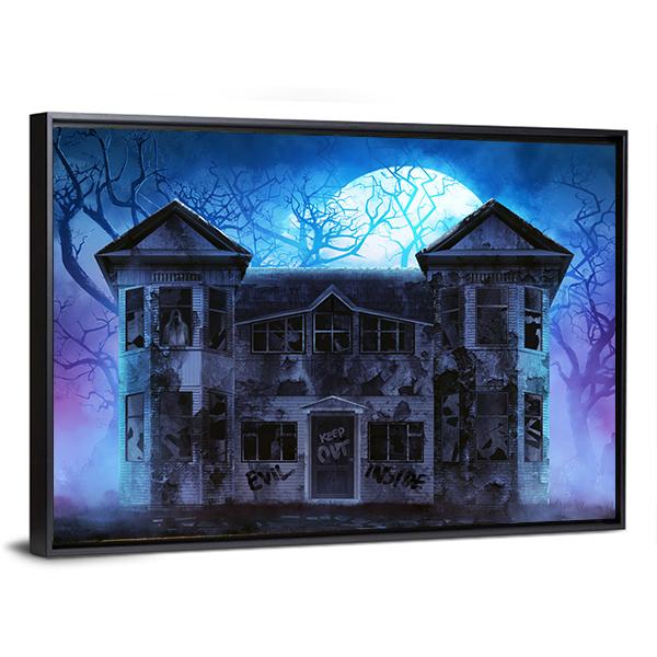 Evil Haunted House Canvas Wall Art-3 Horizontal-Gallery Wrap-25" x 16"-Tiaracle