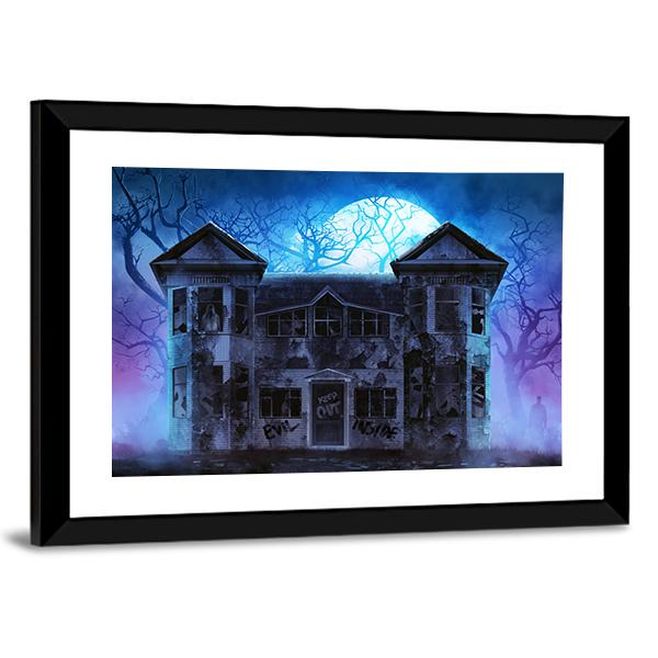 Evil Haunted House Canvas Wall Art-3 Horizontal-Gallery Wrap-25" x 16"-Tiaracle