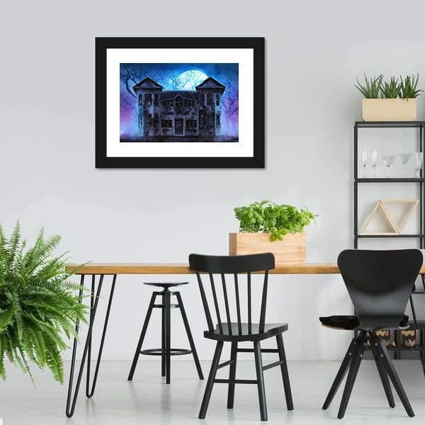 Evil Haunted House Canvas Wall Art-3 Horizontal-Gallery Wrap-25" x 16"-Tiaracle
