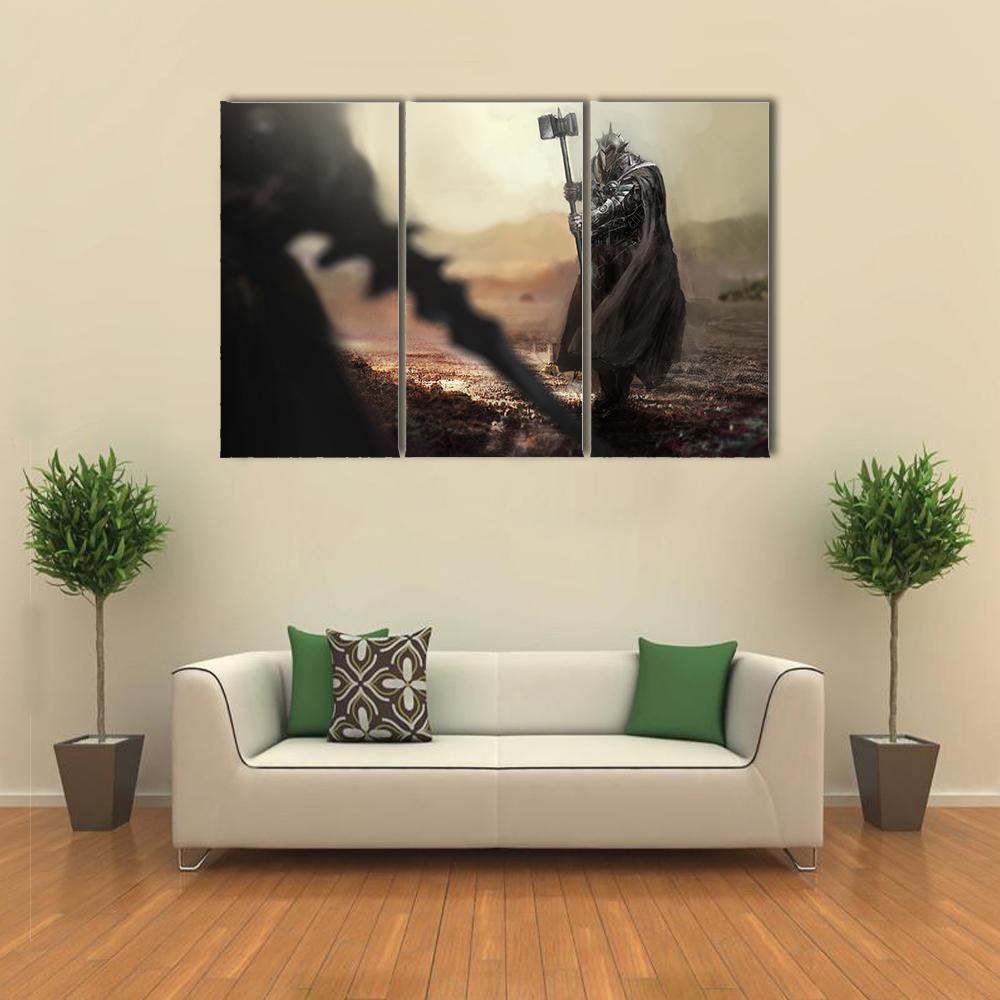 Evil Knight V/S Good Knight Canvas Wall Art-3 Horizontal-Gallery Wrap-37" x 24"-Tiaracle