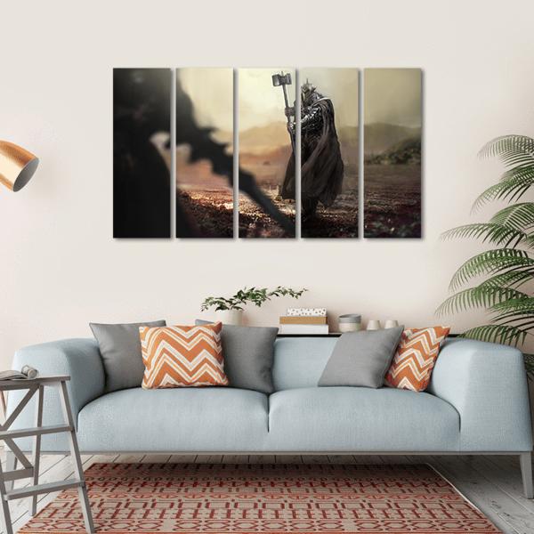 Evil Knight V/S Good Knight Canvas Wall Art-5 Horizontal-Gallery Wrap-22" x 12"-Tiaracle