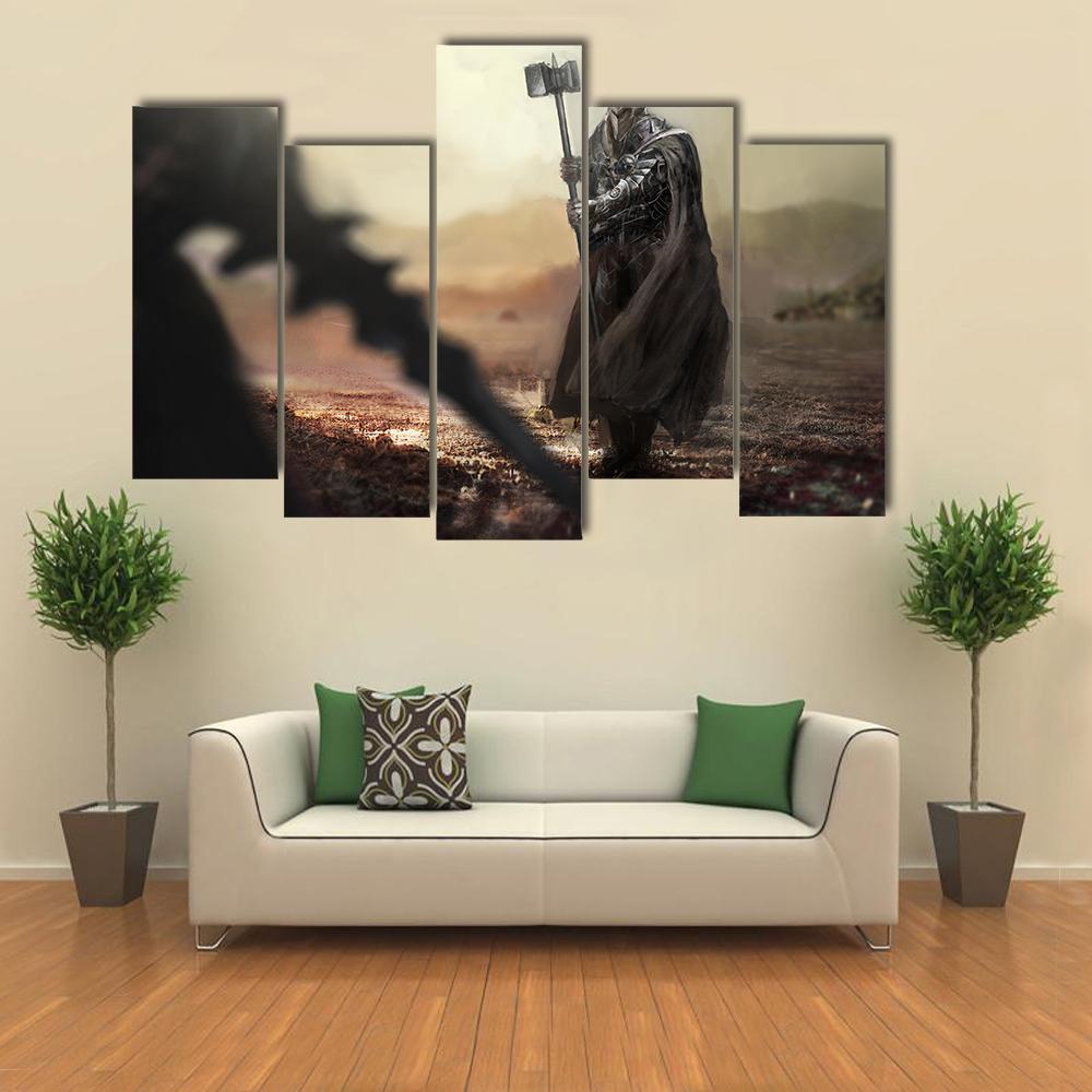 Evil Knight V/S Good Knight Canvas Wall Art-5 Pop-Gallery Wrap-47" x 32"-Tiaracle