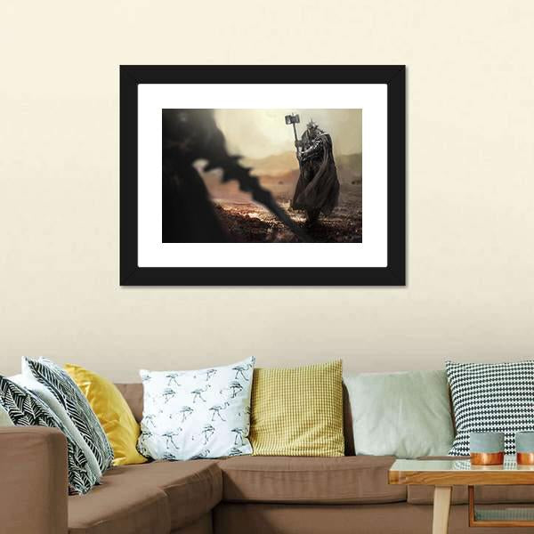 Evil Knight V/S Good Knight Canvas Wall Art-1 Piece-Framed Print-20" x 16"-Tiaracle