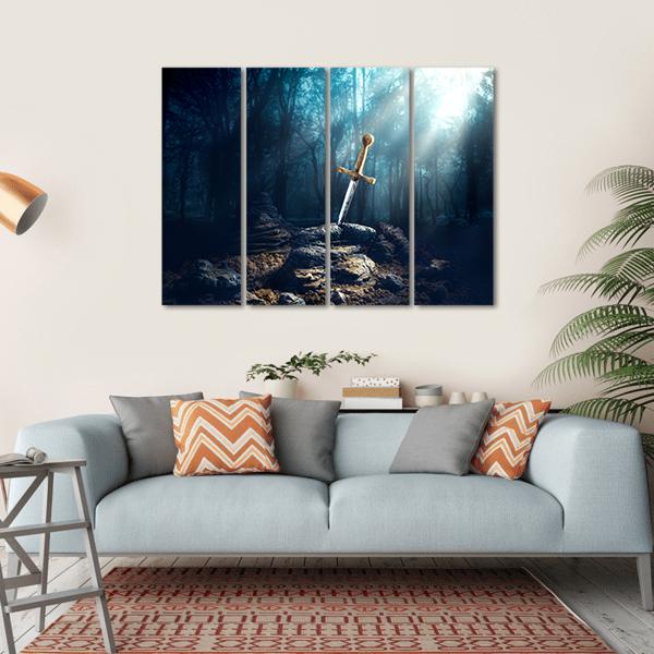 Excalibur Sword In Stone Canvas Wall Art-4 Horizontal-Gallery Wrap-34" x 24"-Tiaracle