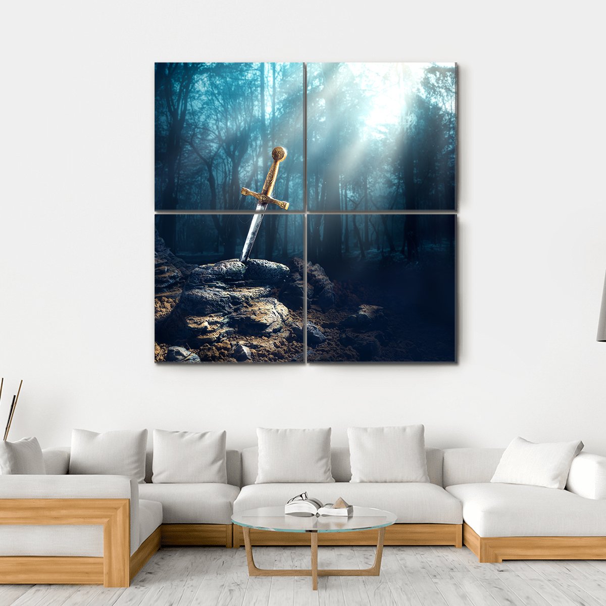 Excalibur Sword In Stone Canvas Wall Art-4 Square-Gallery Wrap-17" x 17"-Tiaracle