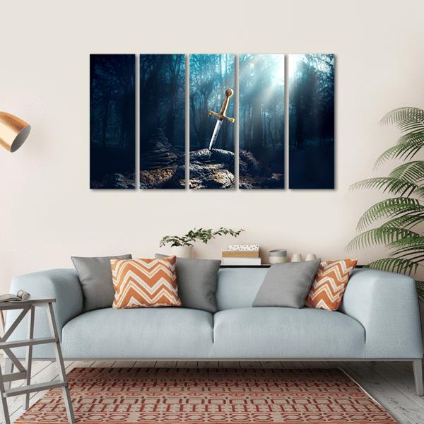 Excalibur Sword In Stone Canvas Wall Art-5 Horizontal-Gallery Wrap-22" x 12"-Tiaracle