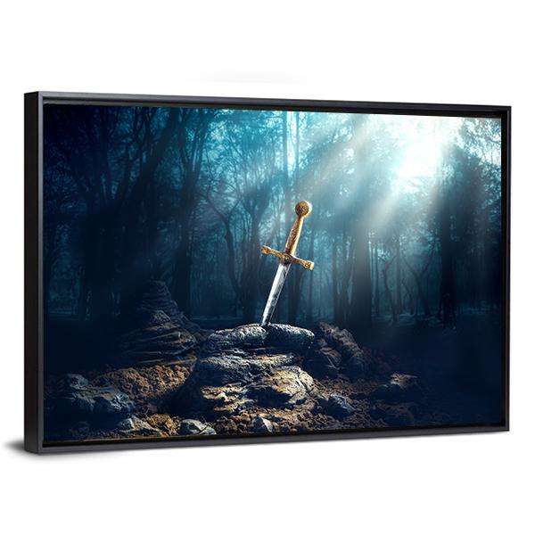 Excalibur Sword In Stone Canvas Wall Art-5 Horizontal-Gallery Wrap-22" x 12"-Tiaracle