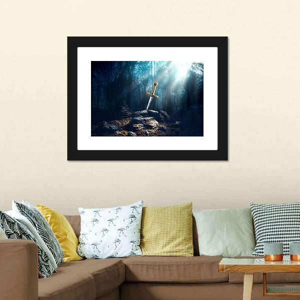 Excalibur Sword In Stone Canvas Wall Art-3 Horizontal-Gallery Wrap-25" x 16"-Tiaracle
