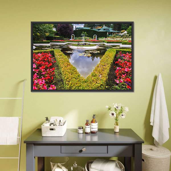 Exquisite Fountain In Park Canvas Wall Art-1 Piece-Floating Frame-24" x 16"-Tiaracle