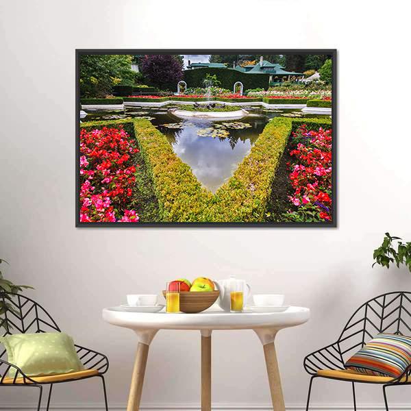 Exquisite Fountain In Park Canvas Wall Art-3 Horizontal-Gallery Wrap-25" x 16"-Tiaracle