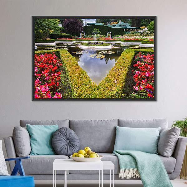 Exquisite Fountain In Park Canvas Wall Art-3 Horizontal-Gallery Wrap-25" x 16"-Tiaracle