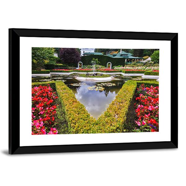 Exquisite Fountain In Park Canvas Wall Art-3 Horizontal-Gallery Wrap-25" x 16"-Tiaracle