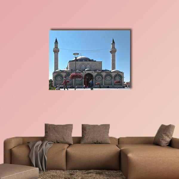 Selimiye Mosque, Turkey Canvas Wall Art in gray, beige and blue, single panel hung on a wall