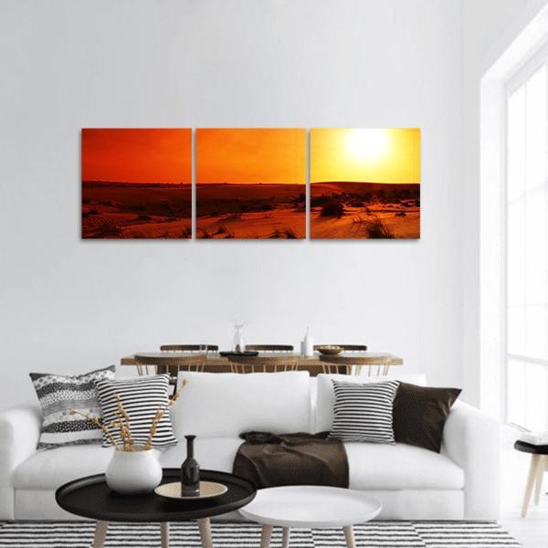 Orange Sunset In Desert Panoramic Canvas Wall Art-3 Piece-25" x 08"-Tiaracle