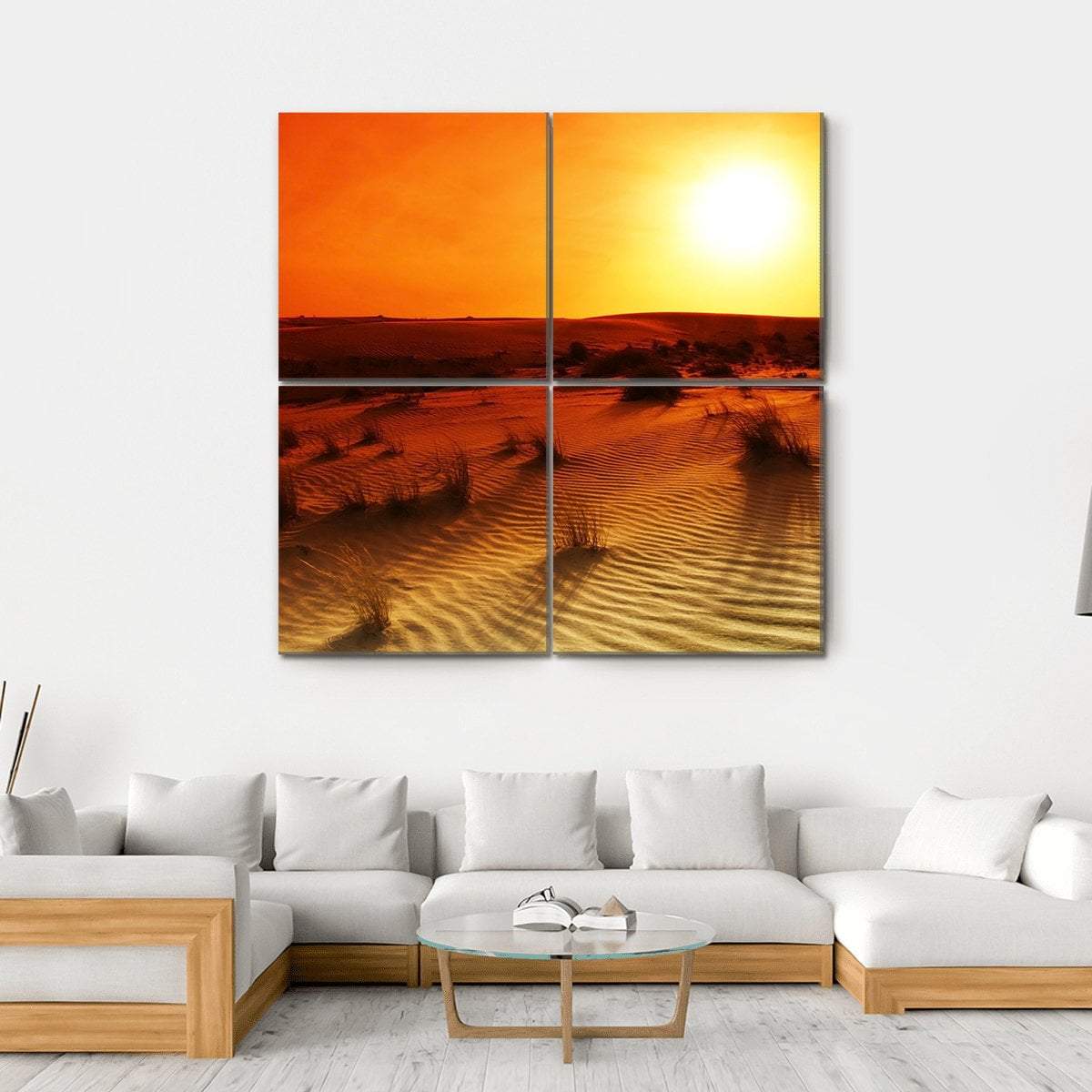 Orange Sunset In Desert Canvas Wall Art-4 Square-Gallery Wrap-17" x 17"-Tiaracle
