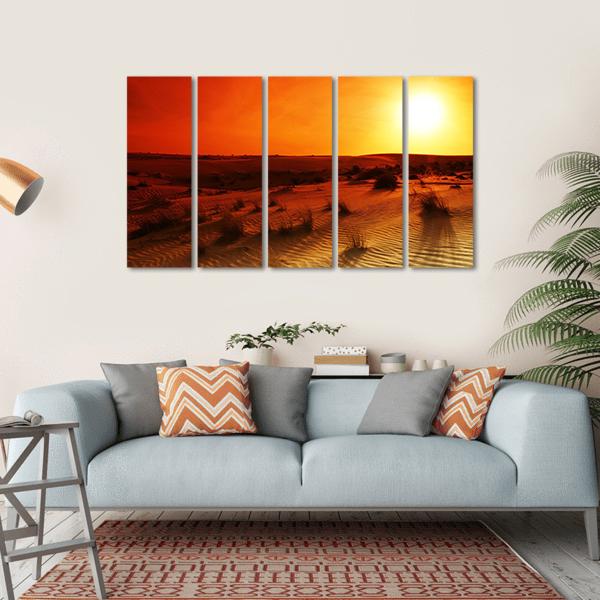 Orange Sunset In Desert Canvas Wall Art-5 Horizontal-Gallery Wrap-22" x 12"-Tiaracle