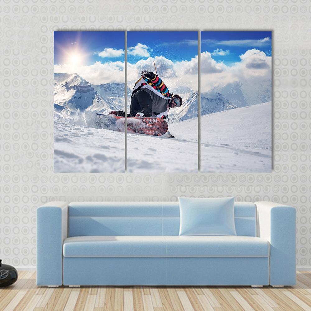 Extreme Snowboarding Man Canvas Wall Art-3 Horizontal-Gallery Wrap-37&quot; x 24&quot;-Tiaracle