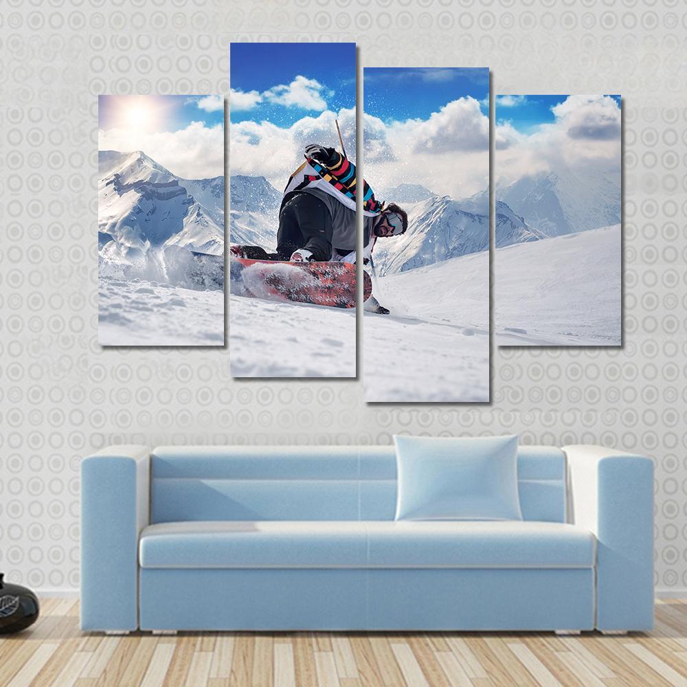 Extreme Snowboarding Man Canvas Wall Art-4 Pop-Gallery Wrap-50&quot; x 32&quot;-Tiaracle