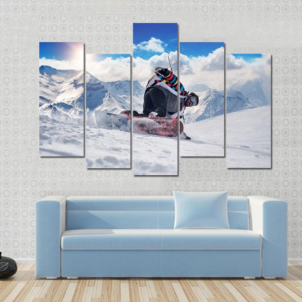 Extreme Snowboarding Man Canvas Wall Art-5 Pop-Gallery Wrap-47&quot; x 32&quot;-Tiaracle