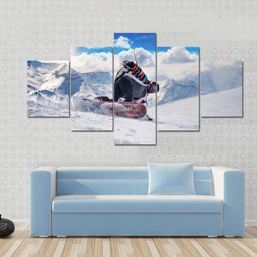 Extreme Snowboarding Man Canvas Wall Art-5 Star-Gallery Wrap-62&quot; x 32&quot;-Tiaracle