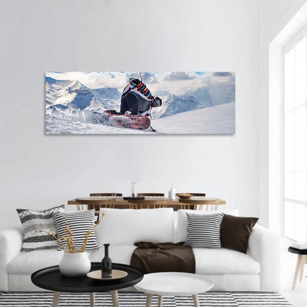 Extreme Snowboarding Man Panoramic Canvas Wall Art-3 Piece-25" x 08"-Tiaracle