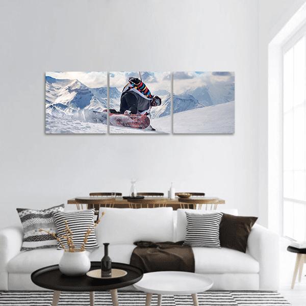 Extreme Snowboarding Man Panoramic Canvas Wall Art-3 Piece-25" x 08"-Tiaracle