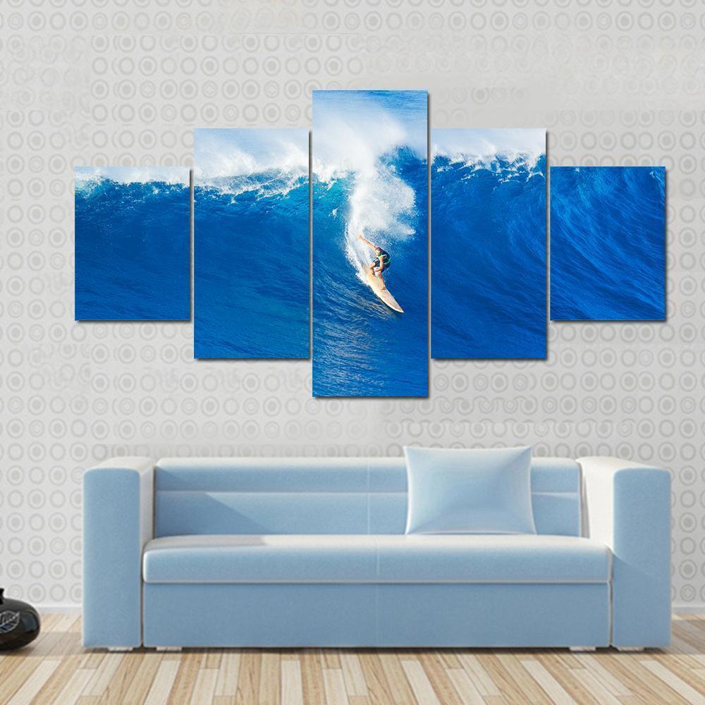 Extreme Surfer Riding Canvas Wall Art-5 Star-Gallery Wrap-62&quot; x 32&quot;-Tiaracle
