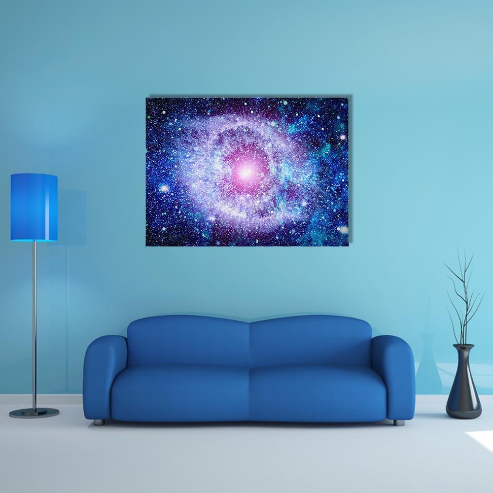 Eye Nebula Canvas Wall Art in blue, purple and pink, single panel hung on a wall
