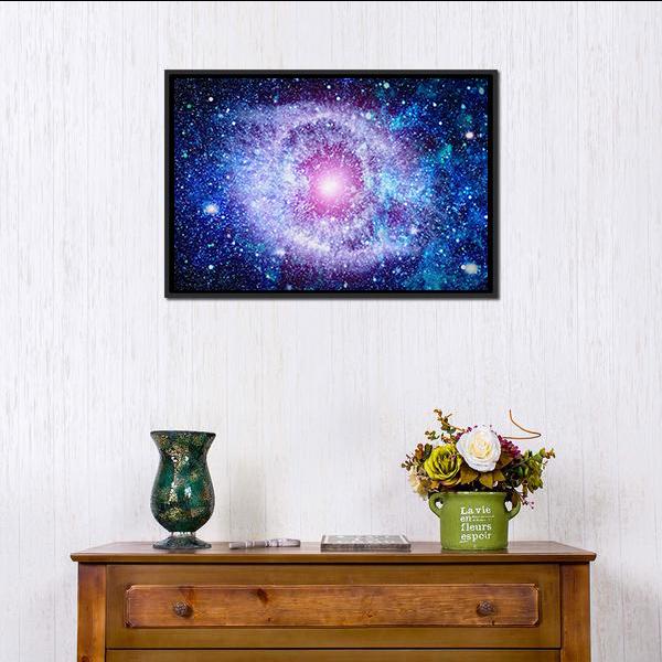 Eye Nebula Canvas Wall Art in blue, purple and pink, framed canvas, product view on a white background
