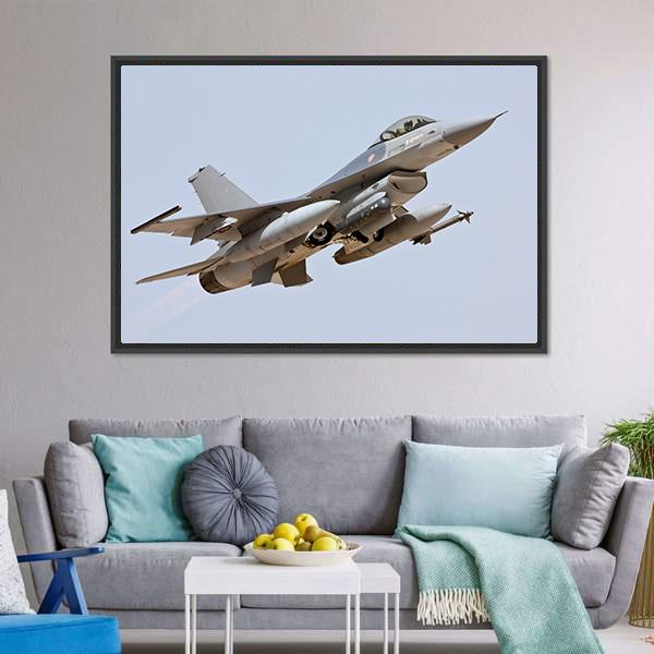 F-16 Take Off Canvas Wall Art-1 Piece-Floating Frame-24" x 16"-Tiaracle