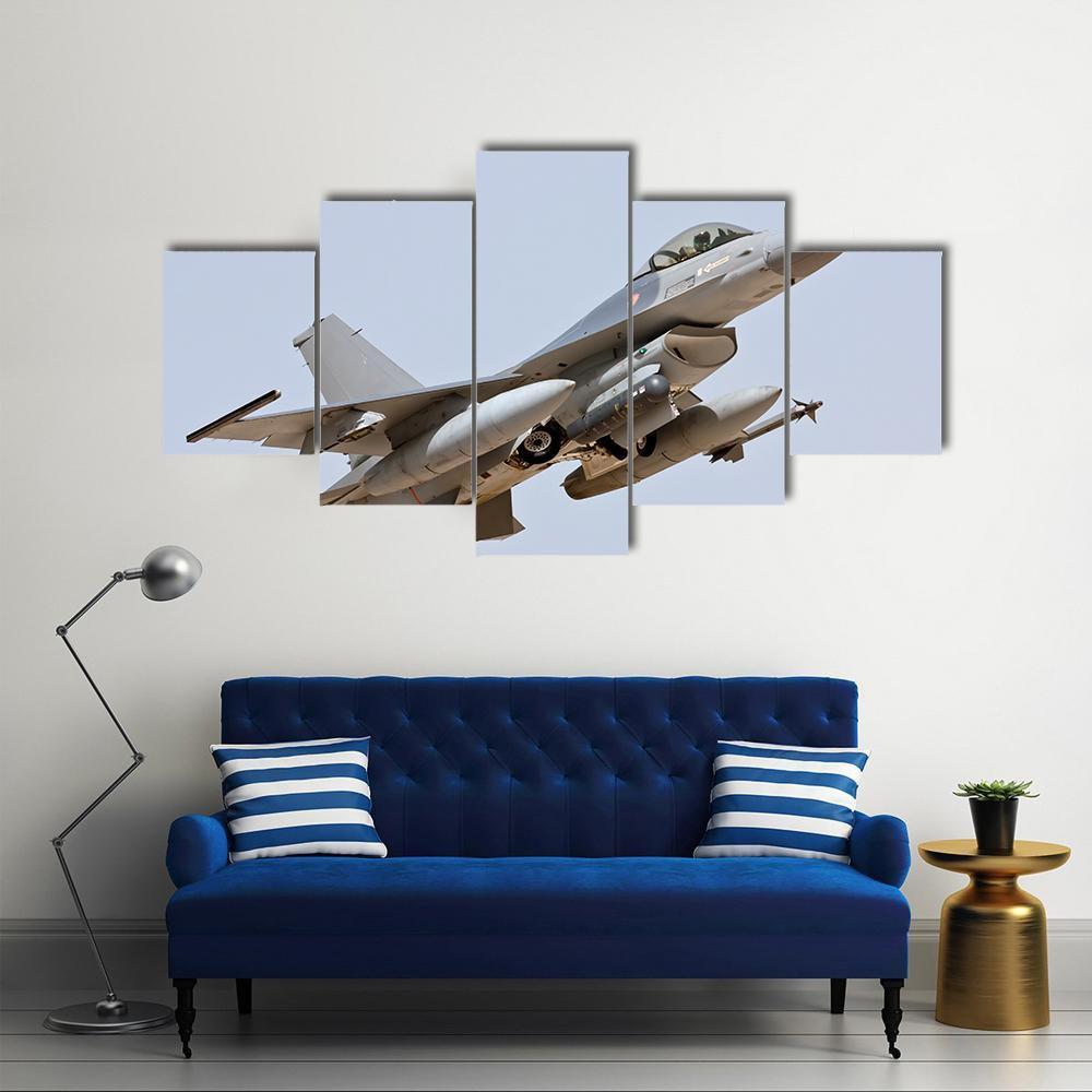 F-16 Take Off Canvas Wall Art-5 Star-Gallery Wrap-62" x 32"-Tiaracle