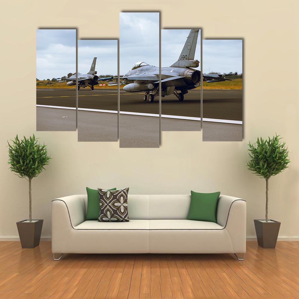 F-16A Fighting Falcon Canvas Wall Art-5 Pop-Gallery Wrap-47" x 32"-Tiaracle