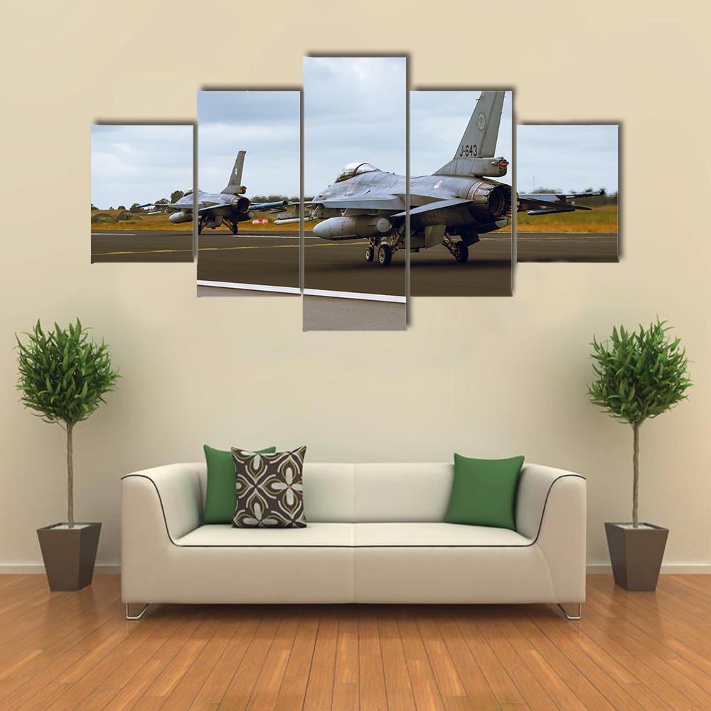 F-16A Fighting Falcon Canvas Wall Art-5 Star-Gallery Wrap-62" x 32"-Tiaracle