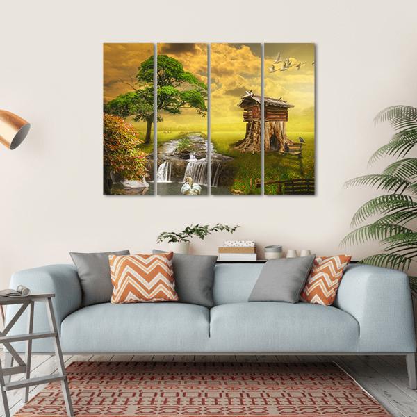 Fairy House By Lake Canvas Wall Art-4 Horizontal-Gallery Wrap-34" x 24"-Tiaracle