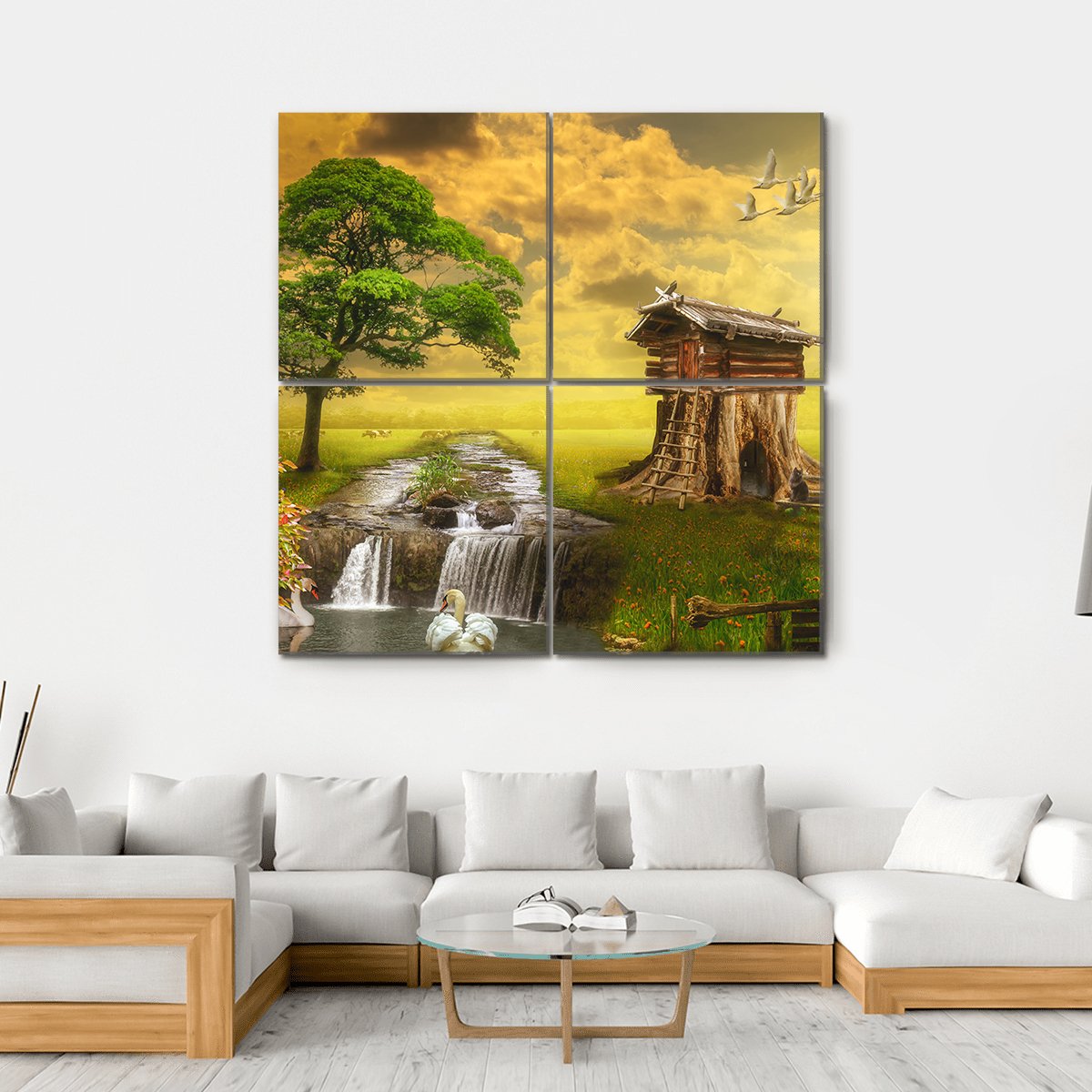 Fairy House By Lake Canvas Wall Art-4 Square-Gallery Wrap-17" x 17"-Tiaracle