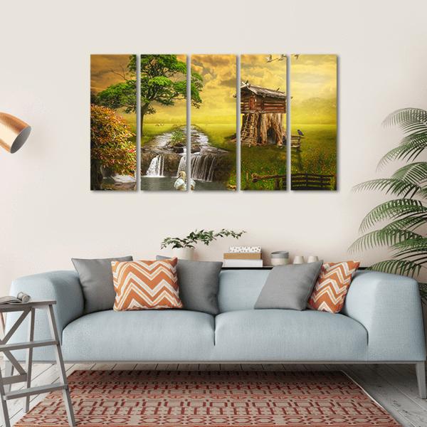 Fairy House By Lake Canvas Wall Art-5 Horizontal-Gallery Wrap-22" x 12"-Tiaracle