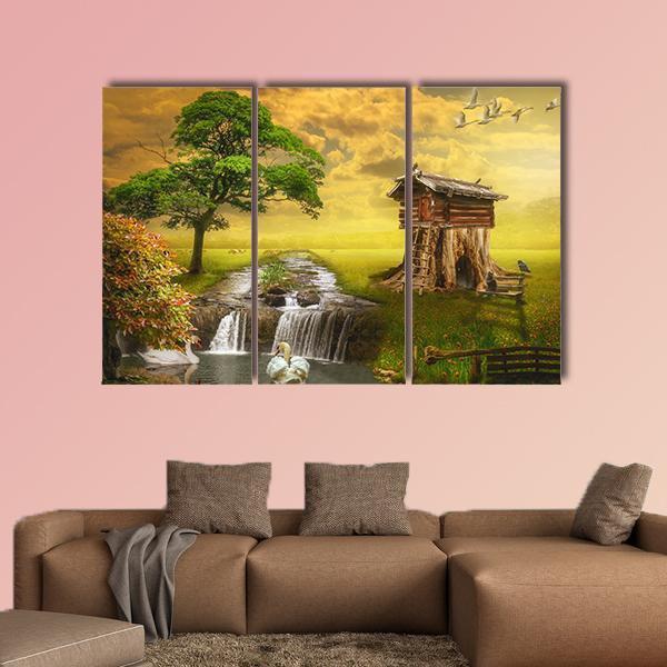 Fairy House By Lake Canvas Wall Art-3 Horizontal-Gallery Wrap-37" x 24"-Tiaracle